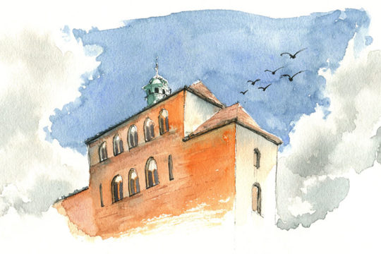 Skizze eines Gebäudes in Havelberg von Kristin im Aquarell Stil